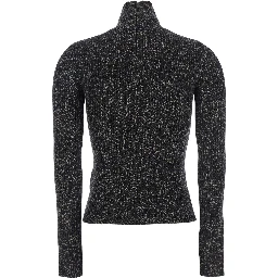 Grey Turtleneck Sweater with Ribbed Design in Wool Blend Woman