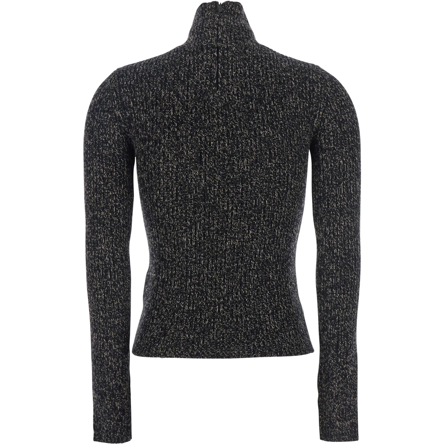 Grey Turtleneck Sweater with Ribbed Design in Wool Blend Woman
