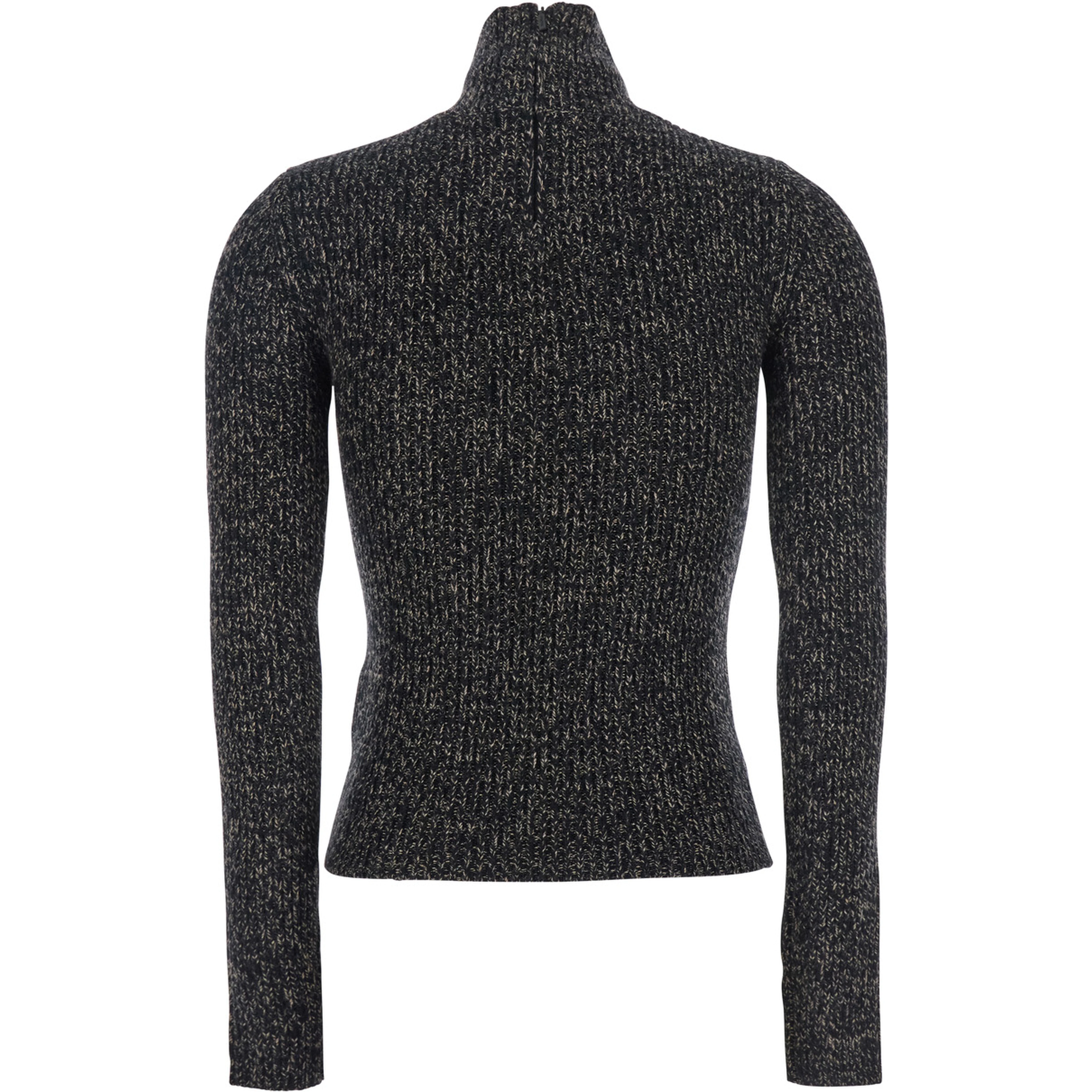 Grey Turtleneck Sweater with Ribbed Design in Wool Blend Woman