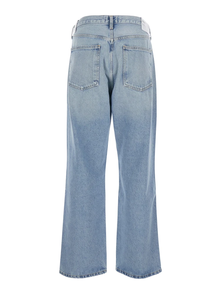 Light Blue Jeans with Ripped Details on the Front and Logo Patch on the Front in Denim Man alternative