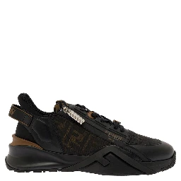 Fendi Flow Black Low Top Sneakers with Diagonal F Detail in Leather Man
