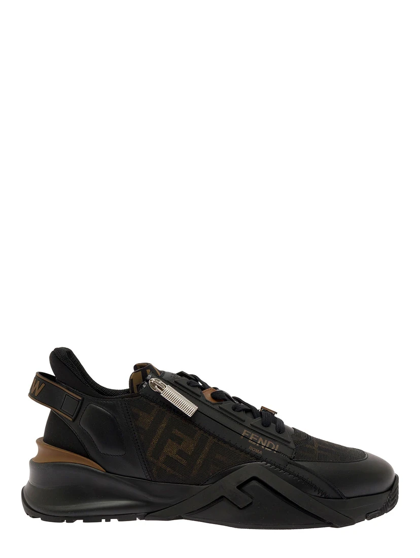 Fendi Flow Black Low Top Sneakers with Diagonal F Detail in Leather Man