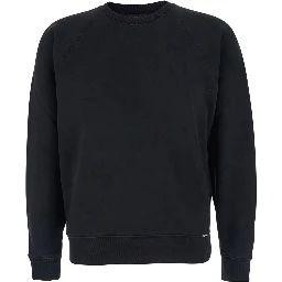 Black Crewneck Sweatshirt with Logo Patch on the Front in Cotton Man