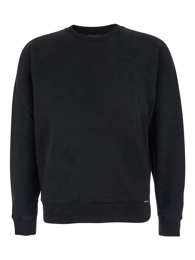 Black Crewneck Sweatshirt with Logo Patch on the Front in Cotton Man