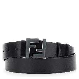 Black Reversible Belt with FF Logo Buckle in Leather Man