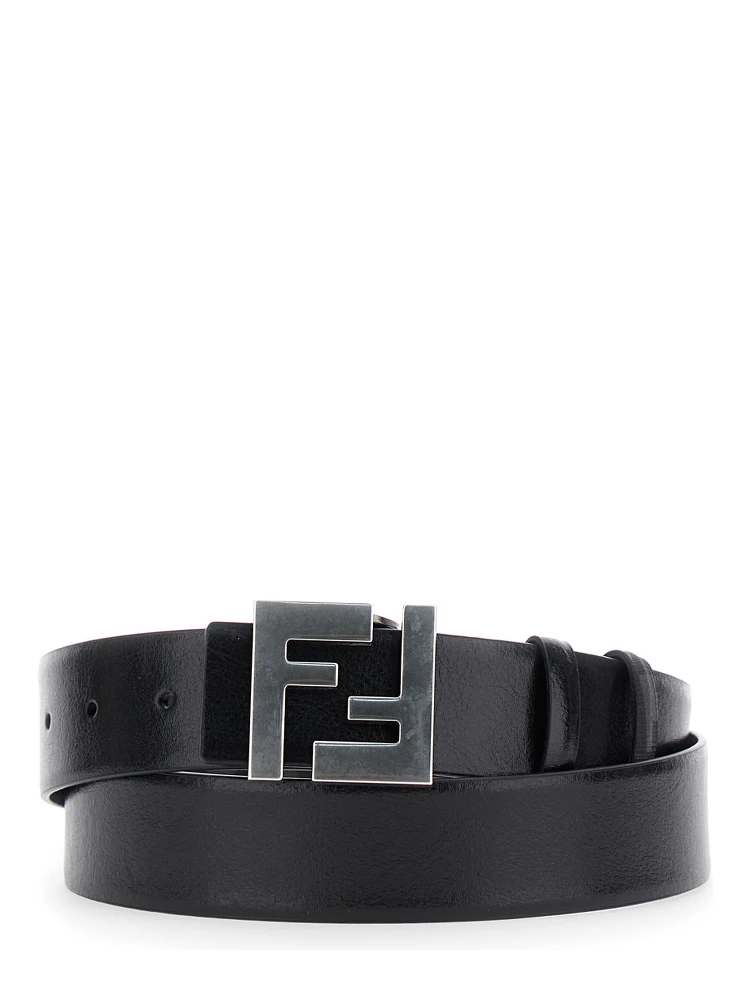 Black Reversible Belt with FF Logo Buckle in Leather Man