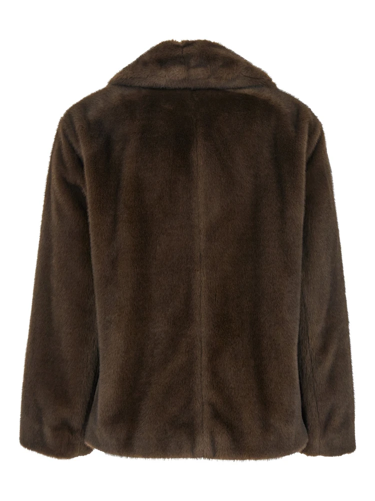 Laura Brown Double-Breasted Jacket with Wide Notched Revers in Ecofur Woman alternative