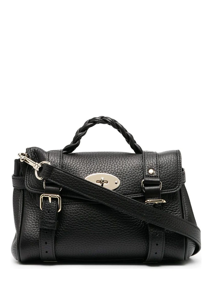 حقيبة يد صغيرة سوداء من أليكسا، مزودة بحزام كتف قابل للتعديل والإزالة ومقبض مضفر من الجلد المحبب للنساء