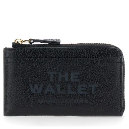 Black Wallet with Logo Detail and Snap Hook in Grained Leather Woman
