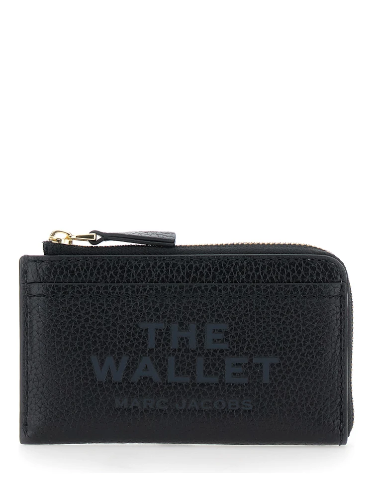 Black Wallet with Logo Detail and Snap Hook in Grained Leather Woman