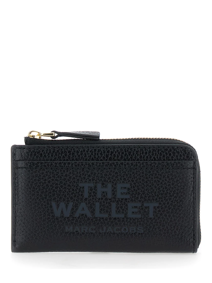 Black Wallet with Logo Detail and Snap Hook in Grained Leather Woman