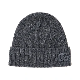 Grey Beanie with Logo Patch on the Front in Wool Man