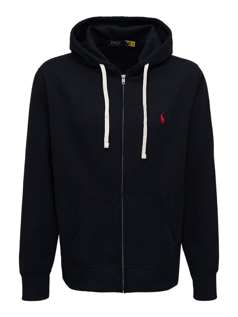 Black Cotton Hoodie with Logo