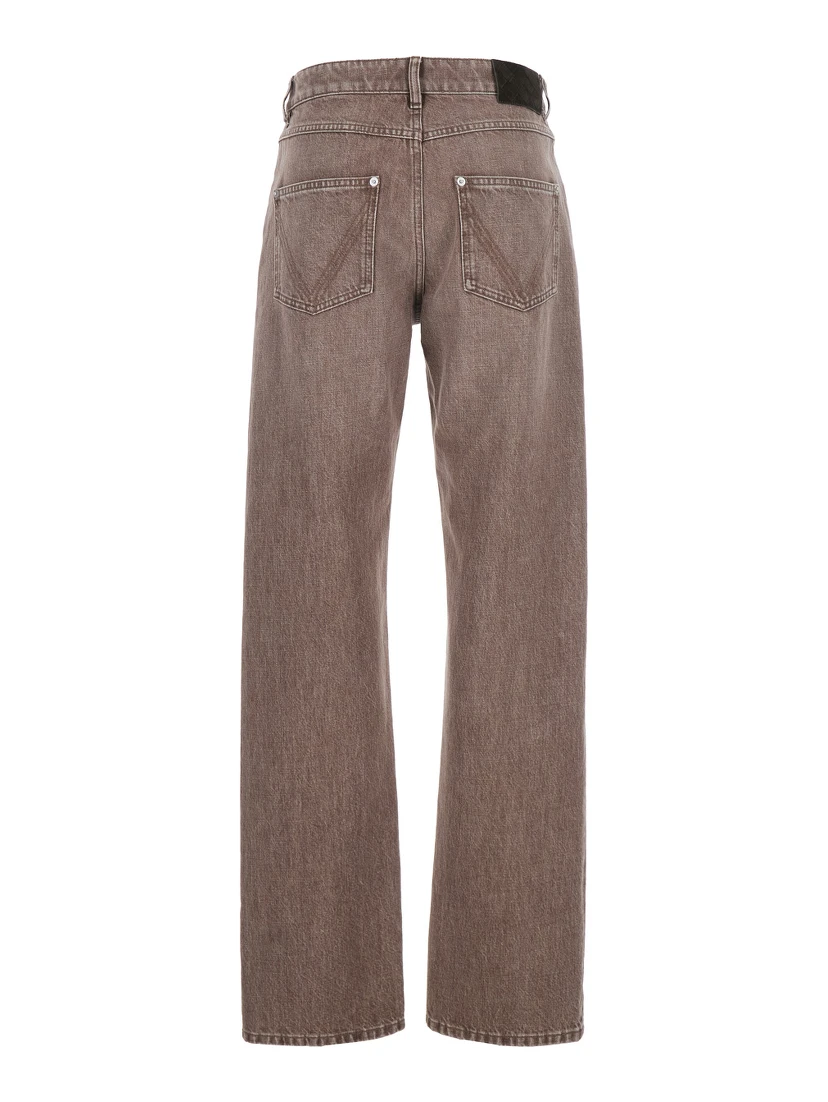 Brown Jeans with Logo Patch on the Rear and Washed Design in Denim Woman