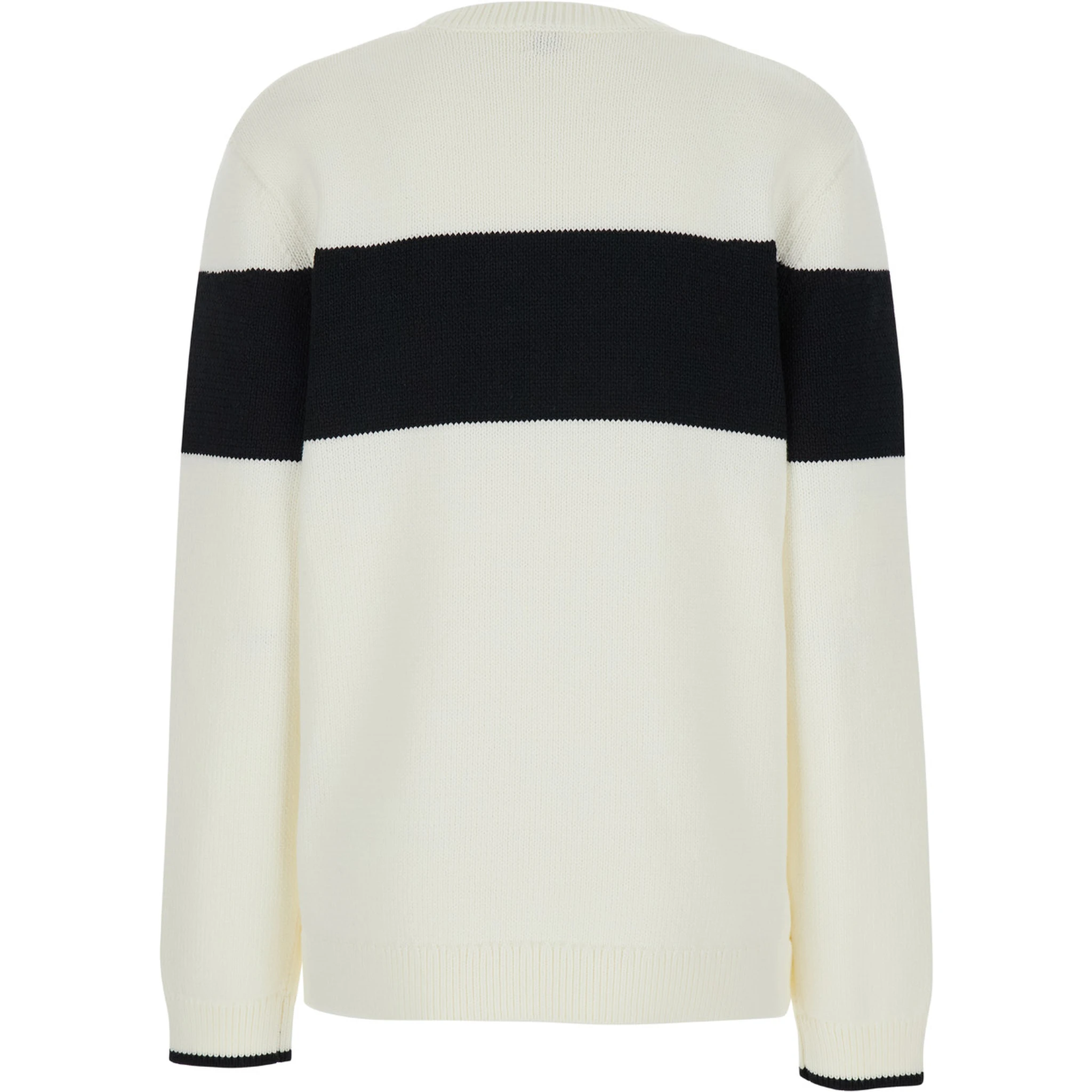 White Sweater with Contrasting Stripe in Cotton Blend Woman