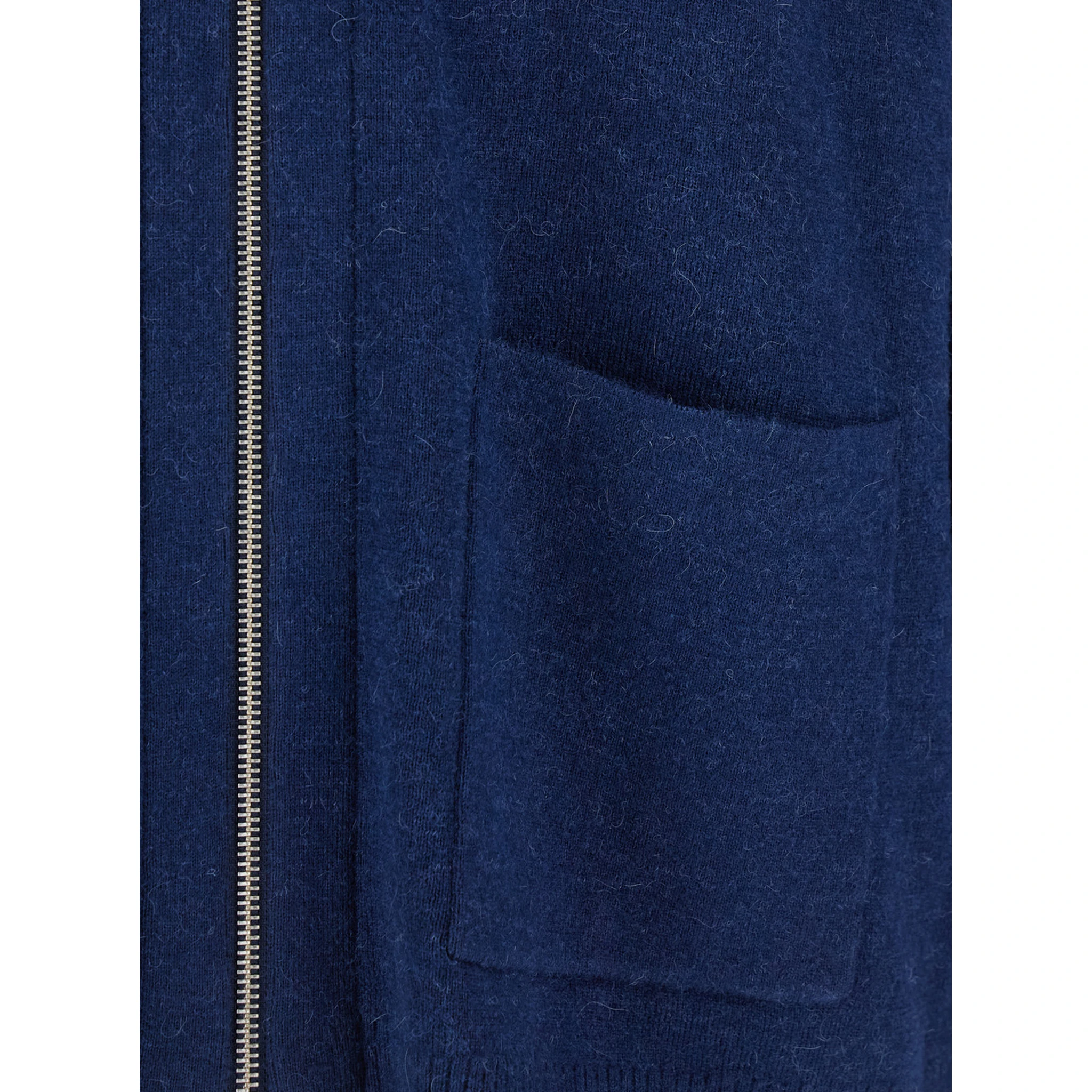 Blue Cardigan with V Neck and and Front Zip Closure in Wool Blend Man
