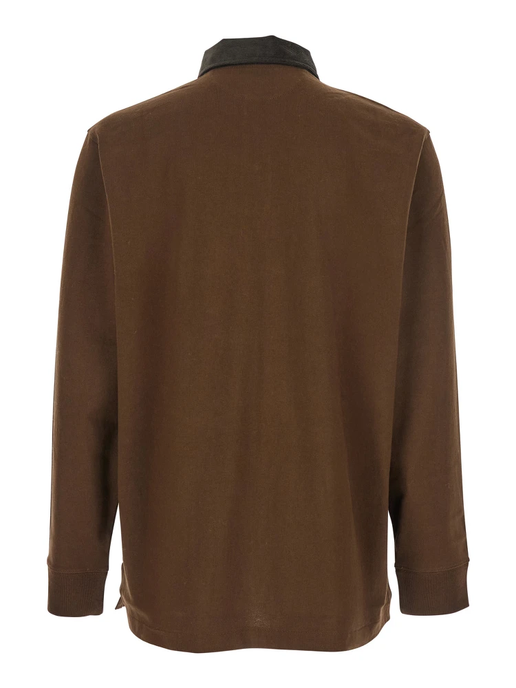 "Classic Fit" Brown Polo Shirt with Corduroy Collar and Logo Embroidery on the Front in Cotton Man alternative