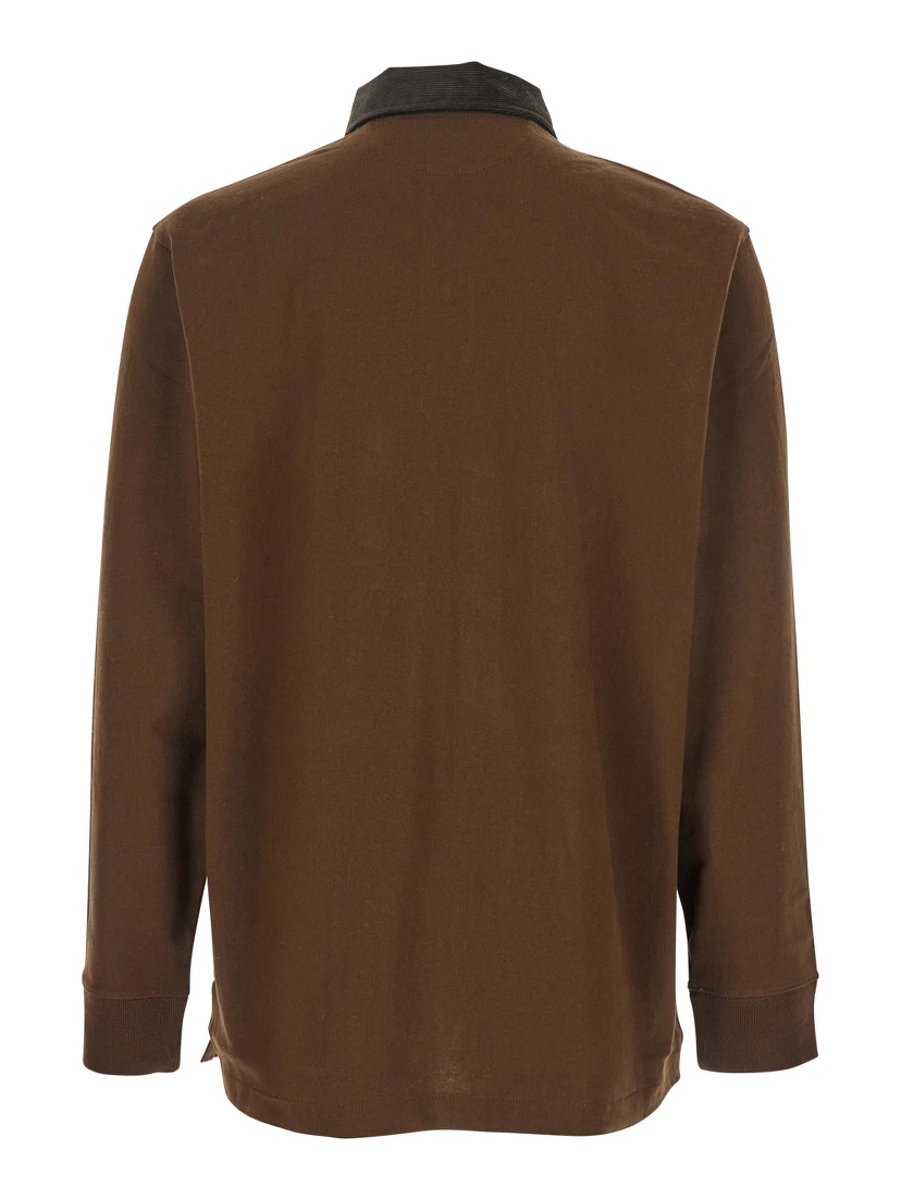 "Classic Fit" Brown Polo Shirt with Corduroy Collar and Logo Embroidery on the Front in Cotton Man