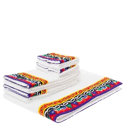 Set of 5 Multicolor Towels with Carretto Siciliano Print in Cotton Dolce & Gabbana