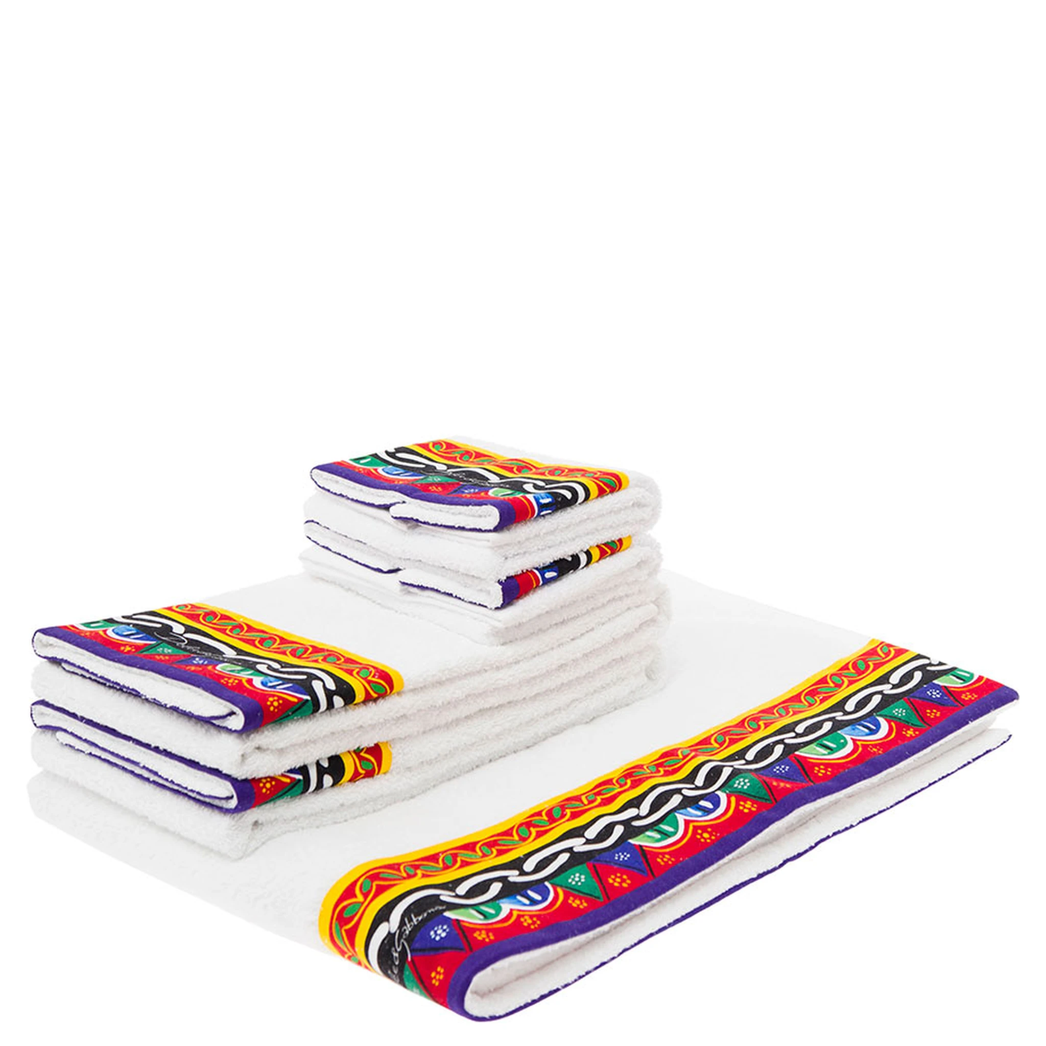 Set of 5 Multicolor Towels with Carretto Siciliano Print in Cotton Dolce & Gabbana