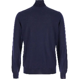 كنزة صوفية زرقاء داكنة برقبة عالية وحواف مضلعة من تصميم غاودنزي للرجال