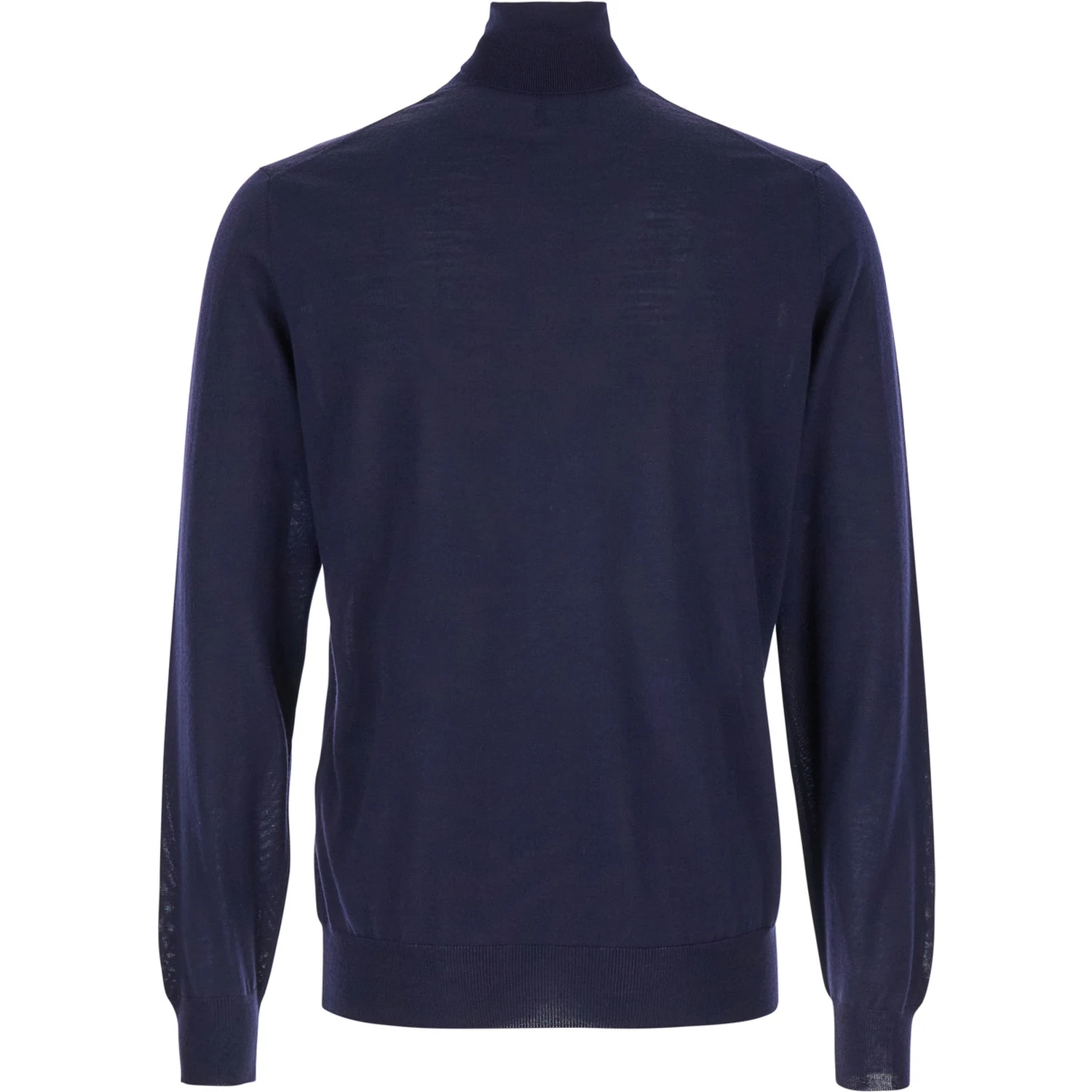 Navy Blue Turtleneck Pull with Rib Trim in Wool Man Gaudenzi