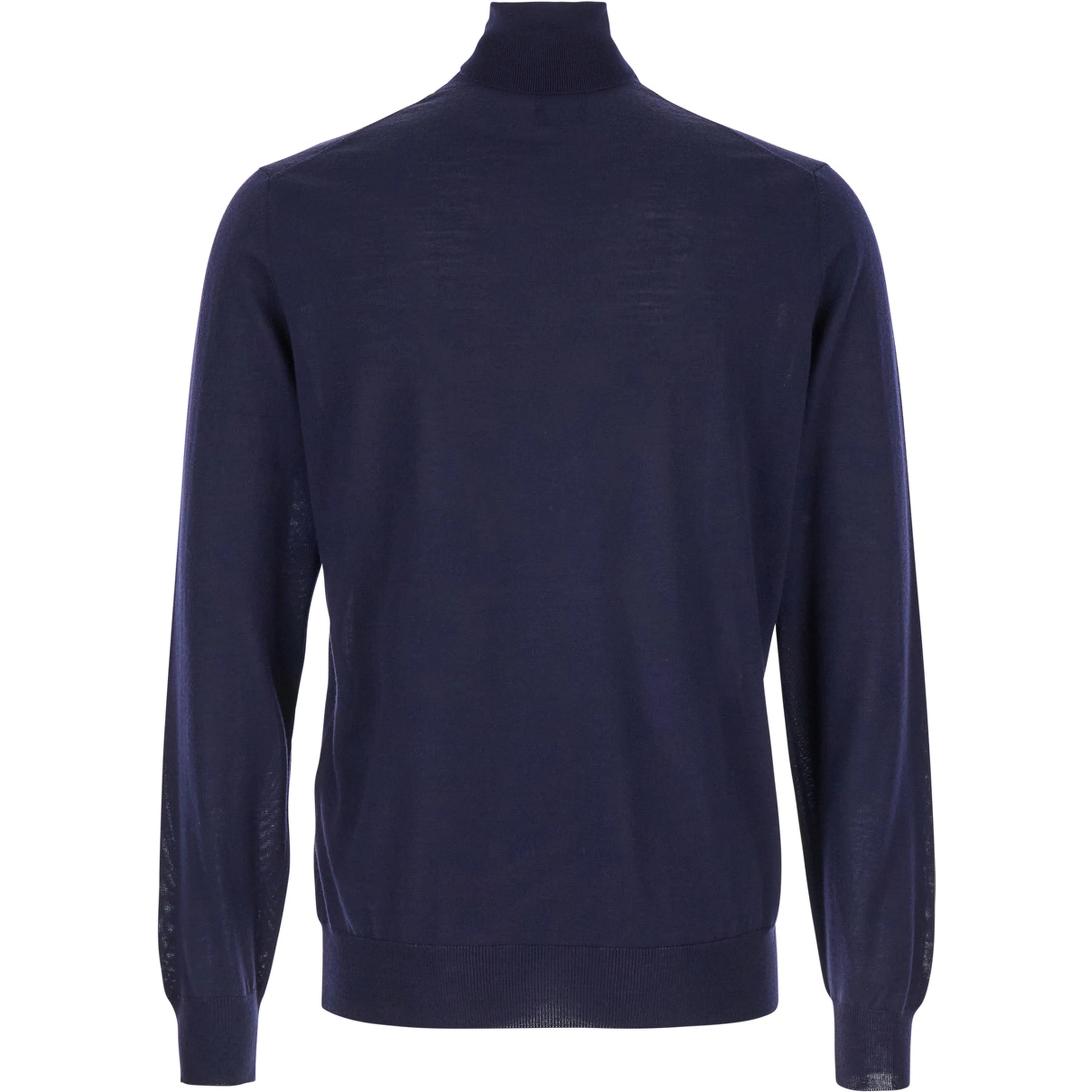 Navy Blue Turtleneck Pull with Rib Trim in Wool Man Gaudenzi