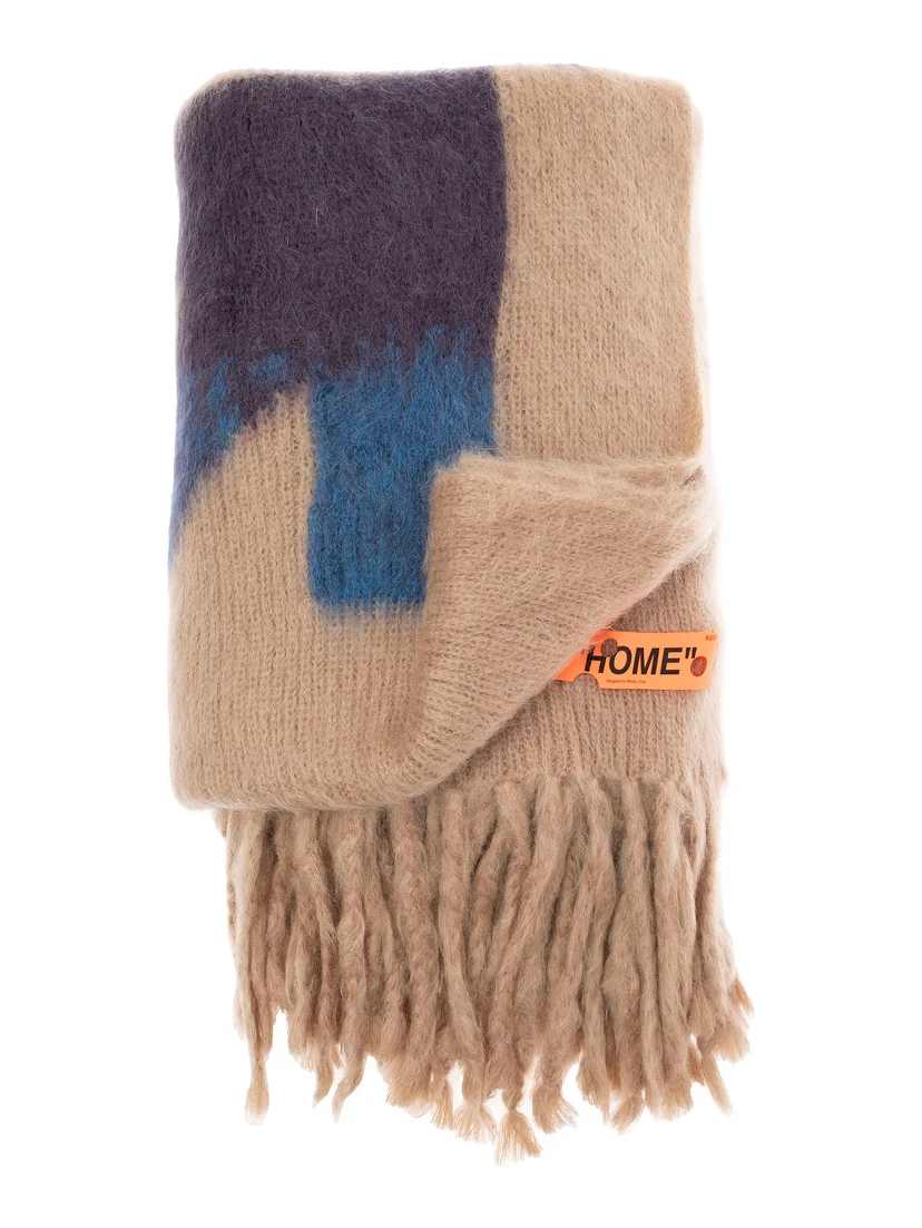 Beige Mohair Blanket with Arrow print Off White Home