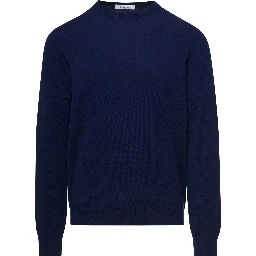 Blue Crewneck Sweater with Long Sleeves in Cashmere Man Gaudenzi