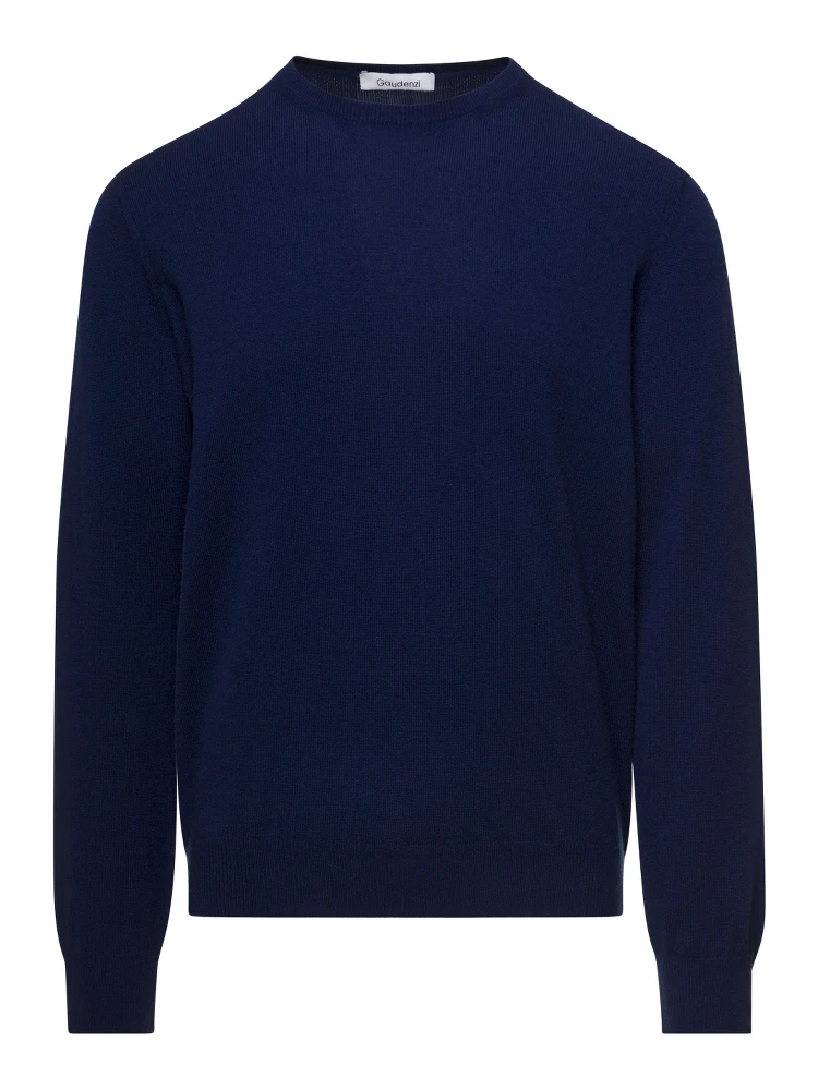Blue Crewneck Sweater with Long Sleeves in Cashmere Man Gaudenzi