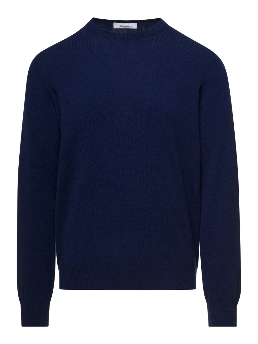 Blue Crewneck Sweater with Long Sleeves in Cashmere Man Gaudenzi