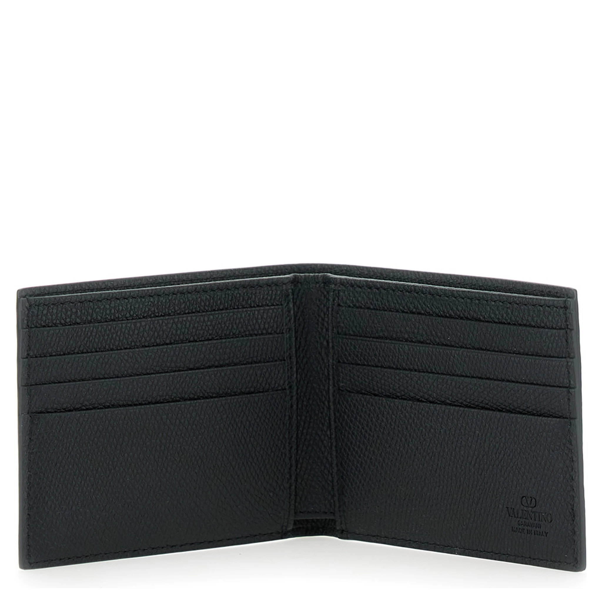Black Wallet with Metallic VLogo on the Front in Hammered Leather Man