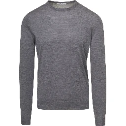 Grey Crewneck Sweater with Long Sleeves in Cashmere Man Gaudenzi