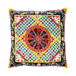 Multicolor Small Cushion with Carretto Foulard Print in Duchesse Cotton Dolce & Gabbana