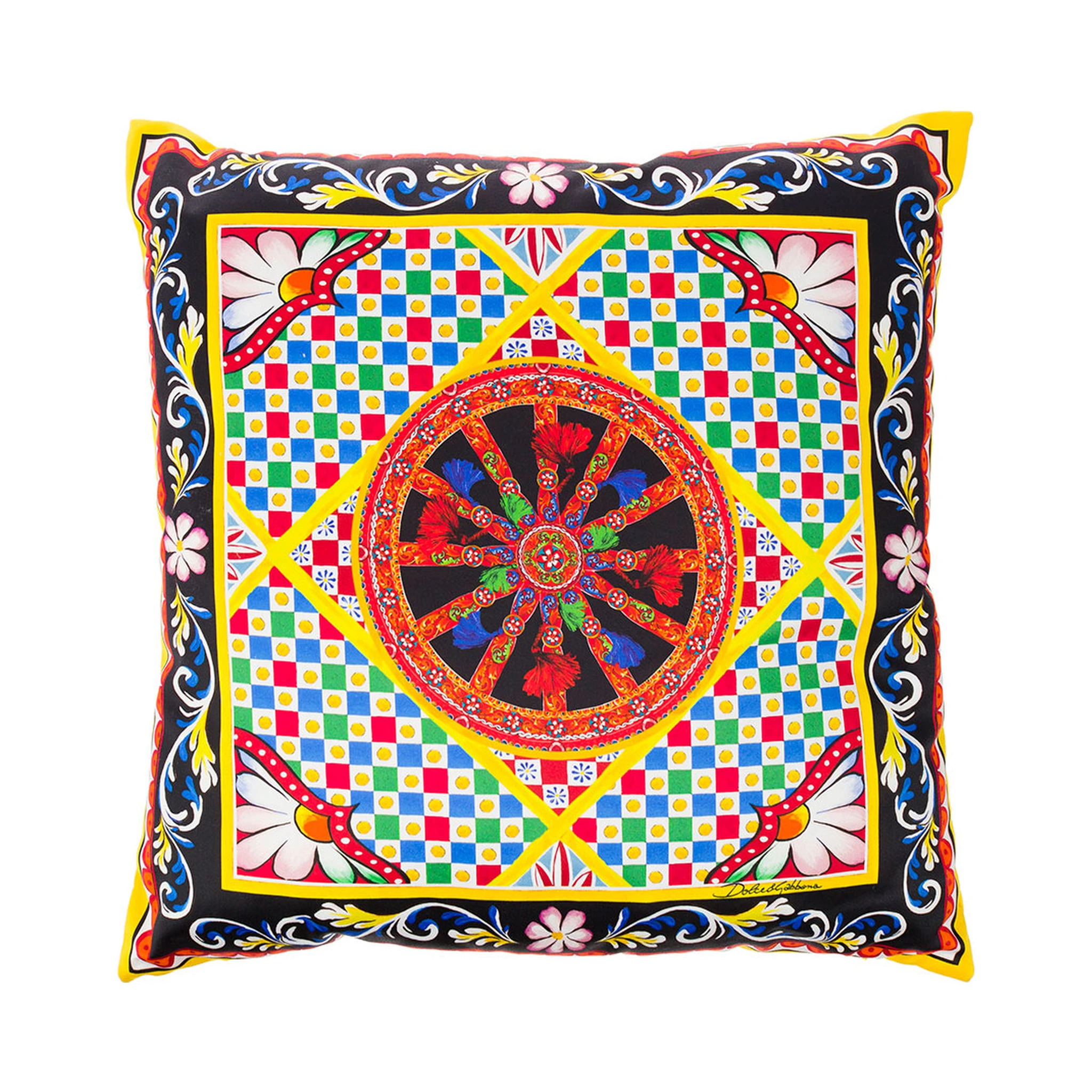 Multicolor Small Cushion with Carretto Foulard Print in Duchesse Cotton Dolce & Gabbana