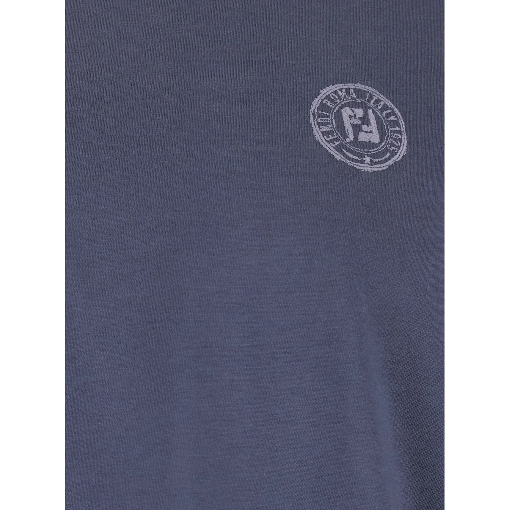 Blue Crewneck T-Shirt with Logo Print on the Front and Logo Patch on the Rear in Cotton Man