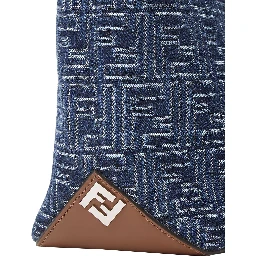 Blue Shopper With Top Handles And All-Over FF Motif In Cotton Man