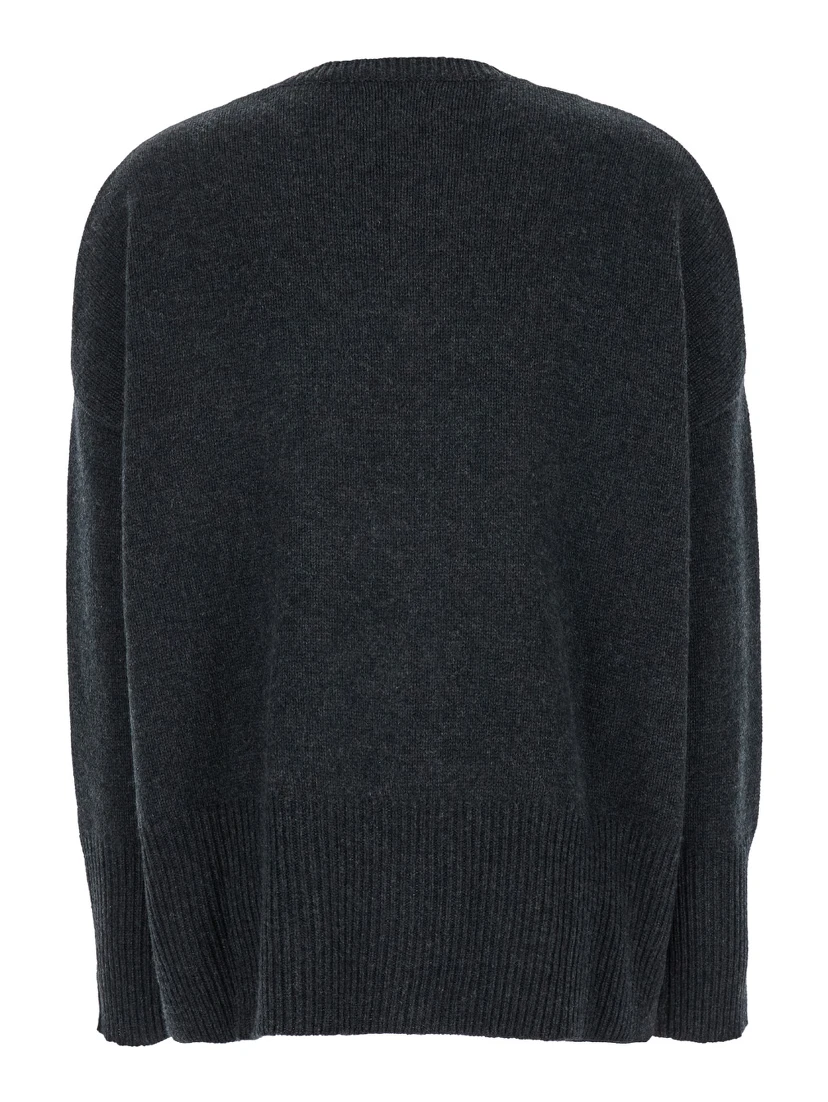 Dark Grey Oversized Crewneck Sweater in Cashmere Woman