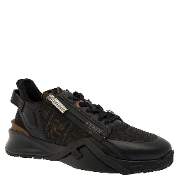 Fendi Flow Black Low Top Sneakers with Diagonal F Detail in Leather Man