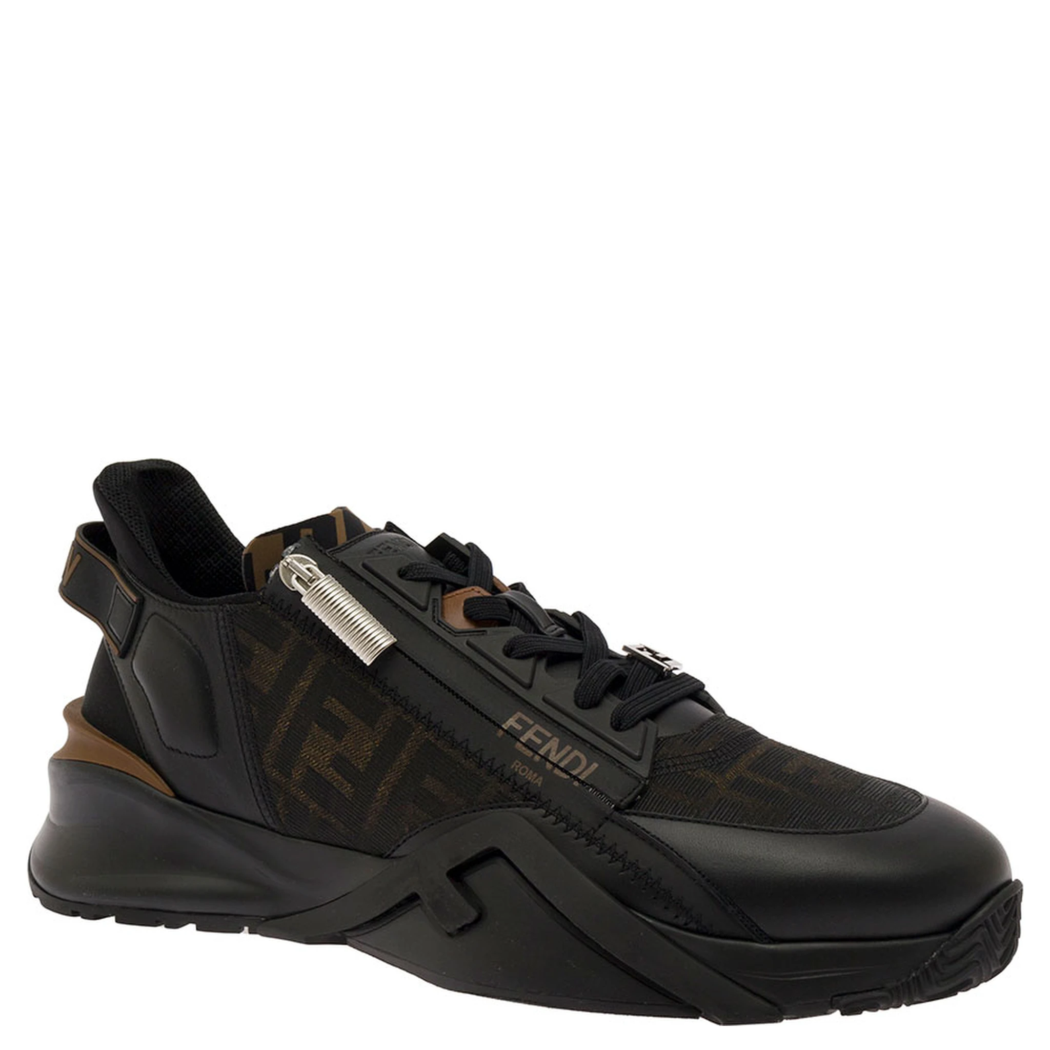 Fendi Flow Black Low Top Sneakers with Diagonal F Detail in Leather Man