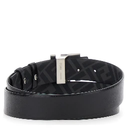 Black Reversible Belt with FF Logo Buckle in Leather Man