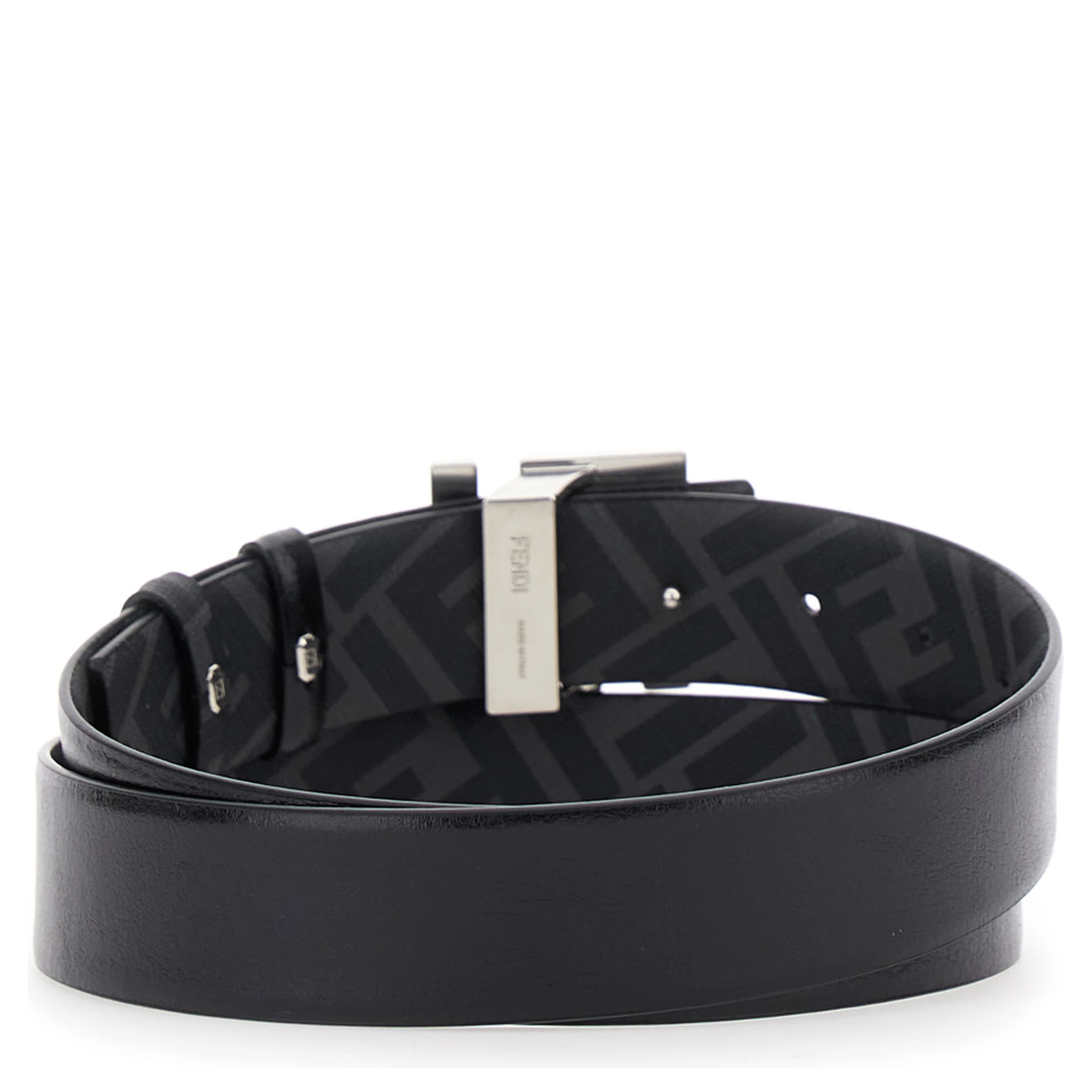 Black Reversible Belt with FF Logo Buckle in Leather Man