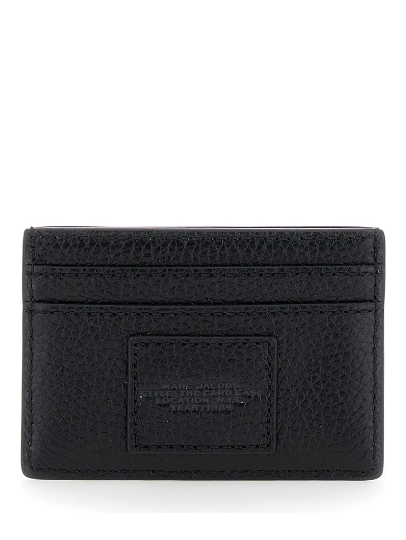 Black Card-Holder with Embossed Logo in Leather Woman