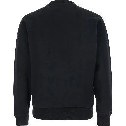 Black Crewneck Sweatshirt with Logo Patch on the Front in Cotton Man