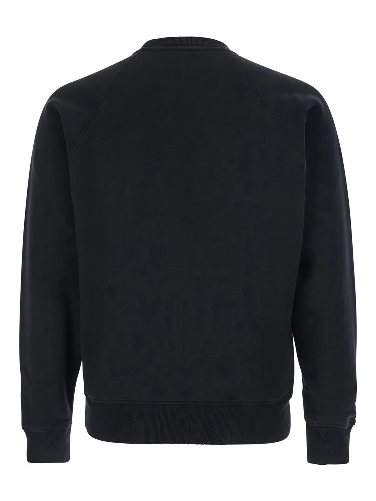 Black Crewneck Sweatshirt with Logo Patch on the Front in Cotton Man alternative