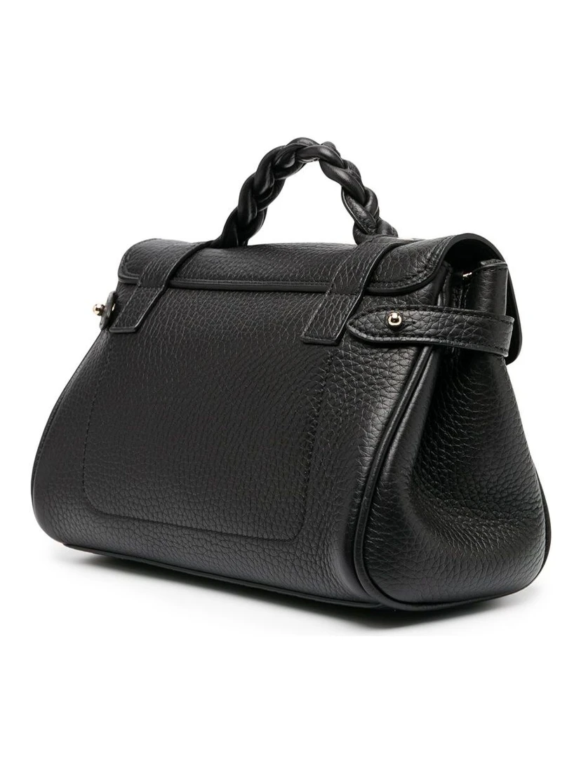 حقيبة يد صغيرة سوداء من أليكسا، مزودة بحزام كتف قابل للتعديل والإزالة ومقبض مضفر من الجلد المحبب للنساء