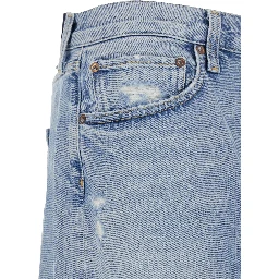 Light Blue Jeans with Ripped Details on the Front and Logo Patch on the Front in Denim Man