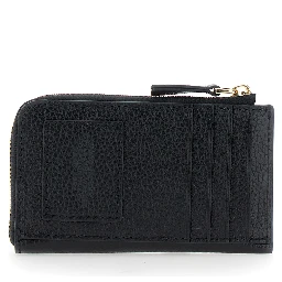 Black Wallet with Logo Detail and Snap Hook in Grained Leather Woman
