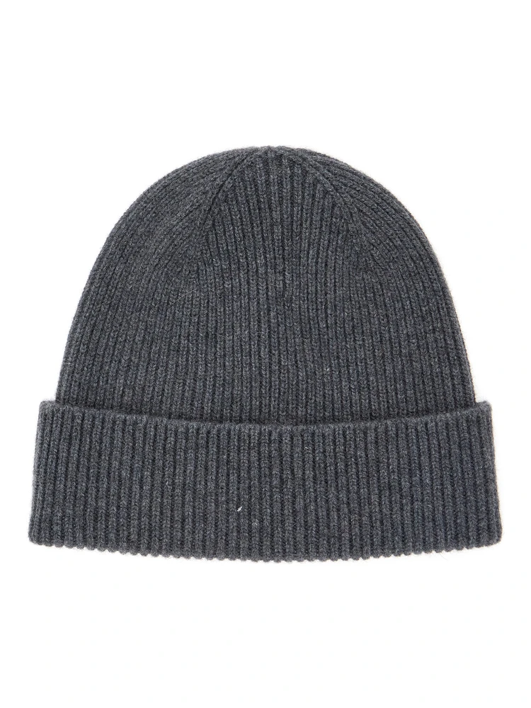Grey Beanie with Logo Patch on the Front in Wool Man alternative