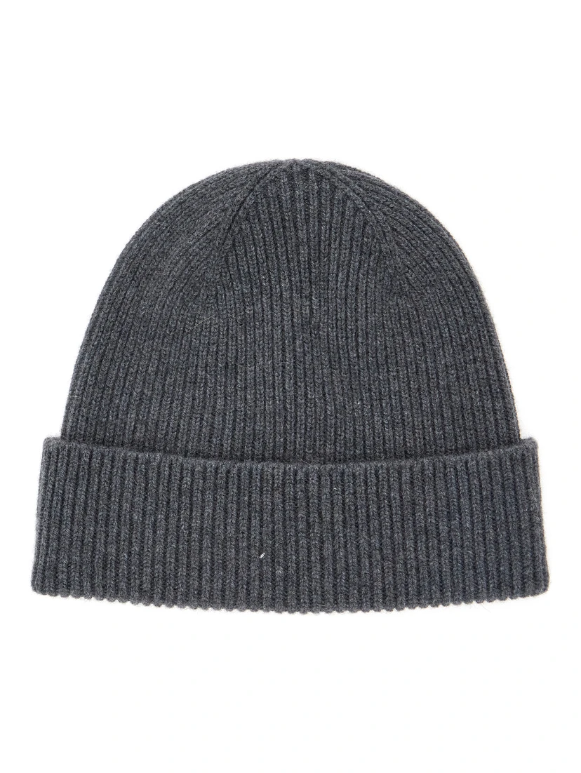 Grey Beanie with Logo Patch on the Front in Wool Man